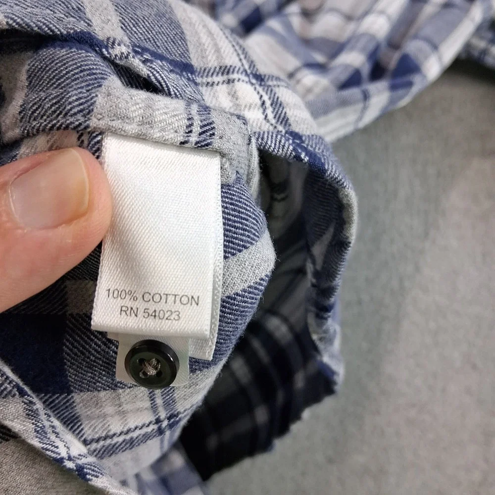 Banana Republic Flannel Shirt Mens Medium Blue Grey Plaid Long Sleeve Cotton